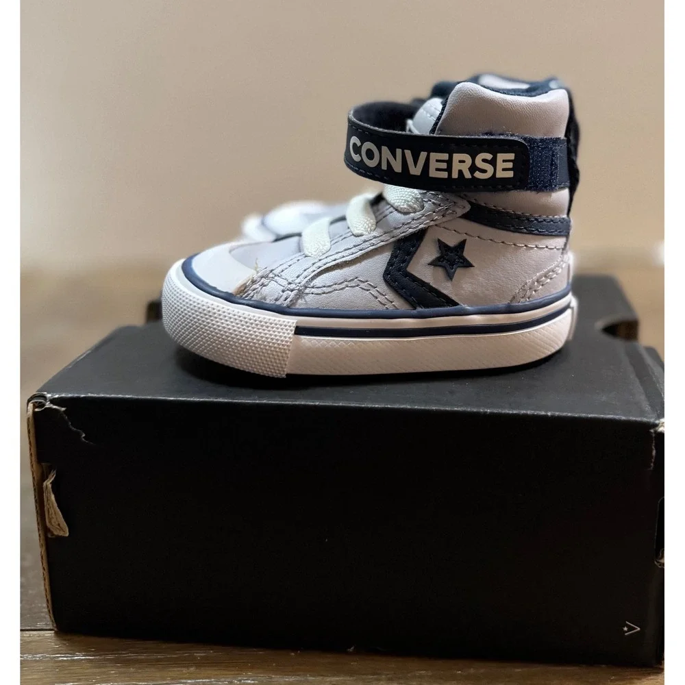 Converse Pro Blaze Strap Hi Kids Sneakers Grey Navy A08475C Size 4 Infant